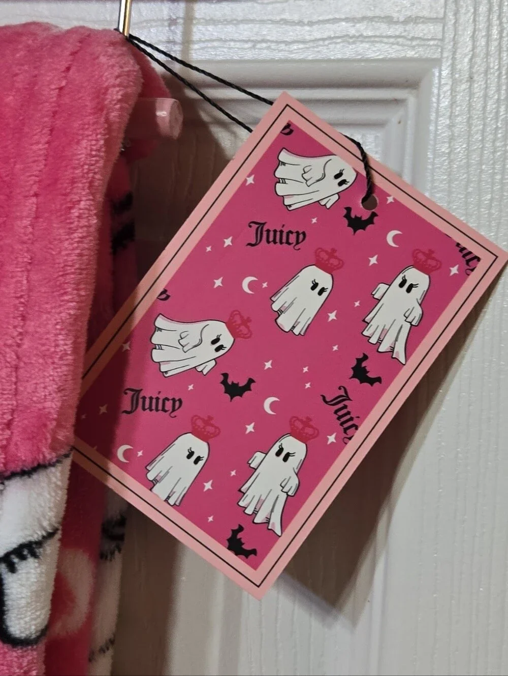 VIRAL JUICY COUTURE HOT PINK CROWN & LOGO GHOST PLUSH THROW BLANKET